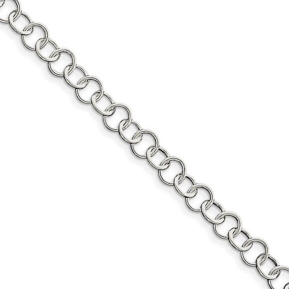 Sterling Silver 8mm Fancy Circle Link Anklet 10 Inch